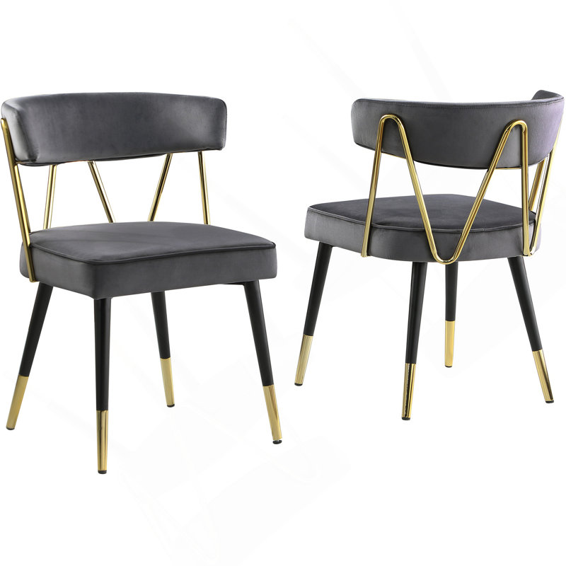 Aarhus Upholstered Gold Metal Side Chair , Gray Velvet