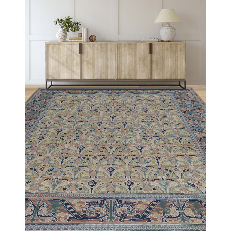Wool Oriental Area Rug in Beige/Dark Blue