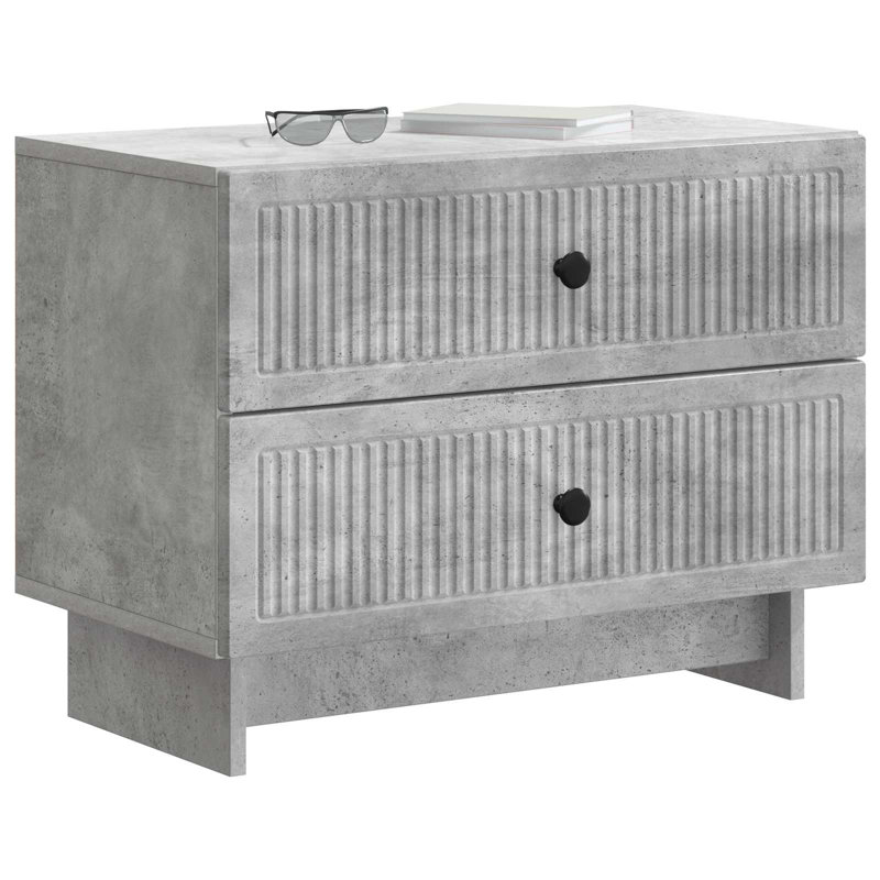 62cm W Manufactured Wood Bedside Table, Concrete Grey