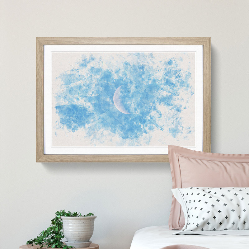 Moon in Morning Light - Picture Frame Graphic Art Print, 24cm H x 33cm W x 2cm D, Oak Framed