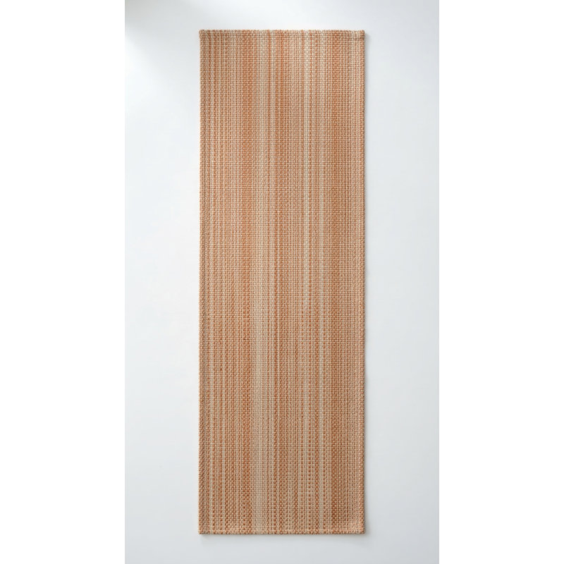 Mint Green Seagrass Stripe Indoor Outdoor Table Runner 14x72, Harvest Orange