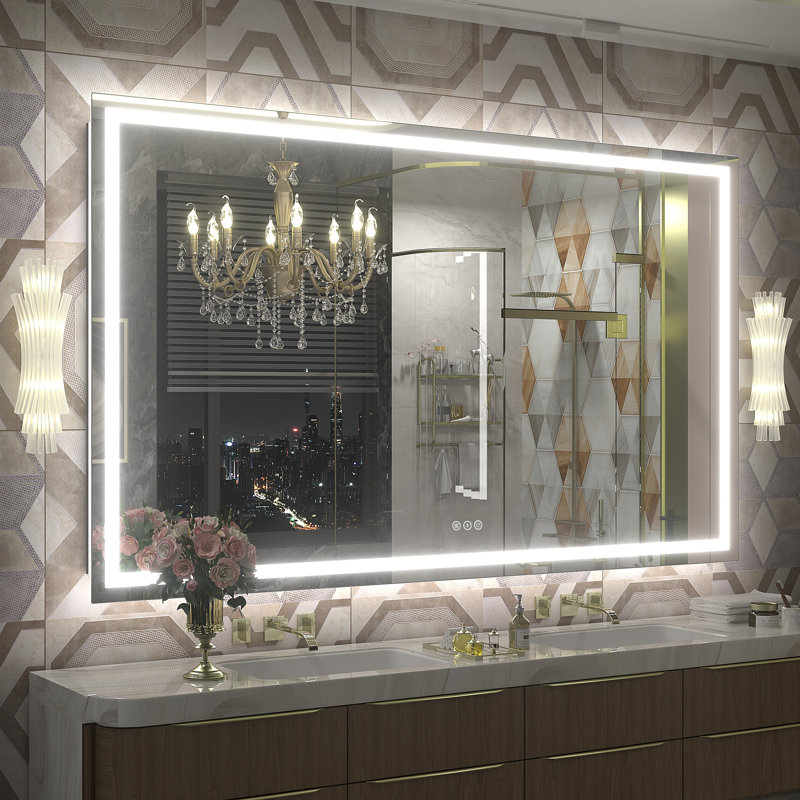 Wayfair Basics® UL Certified Front & Back LED Anti-Fog Tempered Glass Bathroom/Vanity Mirror with 3-Year Warranty, 66" x 40"