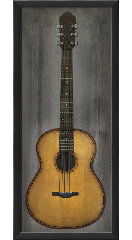 « guitare », impression encadrée en beige et gris