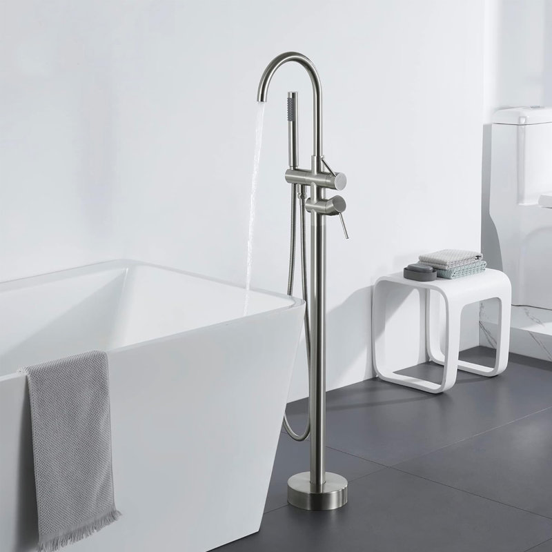 Single Handle Floor Mounted Tub Faucet, Brushed Nickel