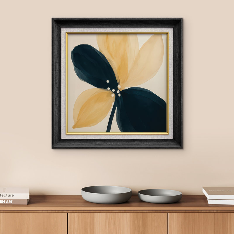 Premium Framed Wall Art - Abstract Flower Print for Bedroom Decor - 26"x36", Black