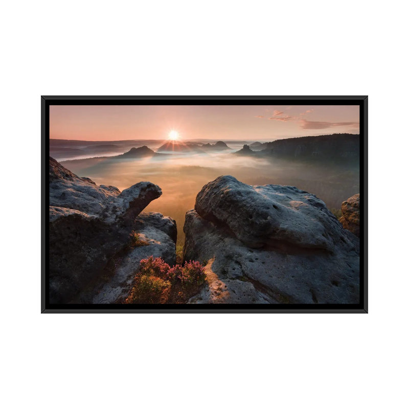 Sunrise on the Rocks 1 Piece Single Picture Frame and Floater Frame Wall Art on Canvas