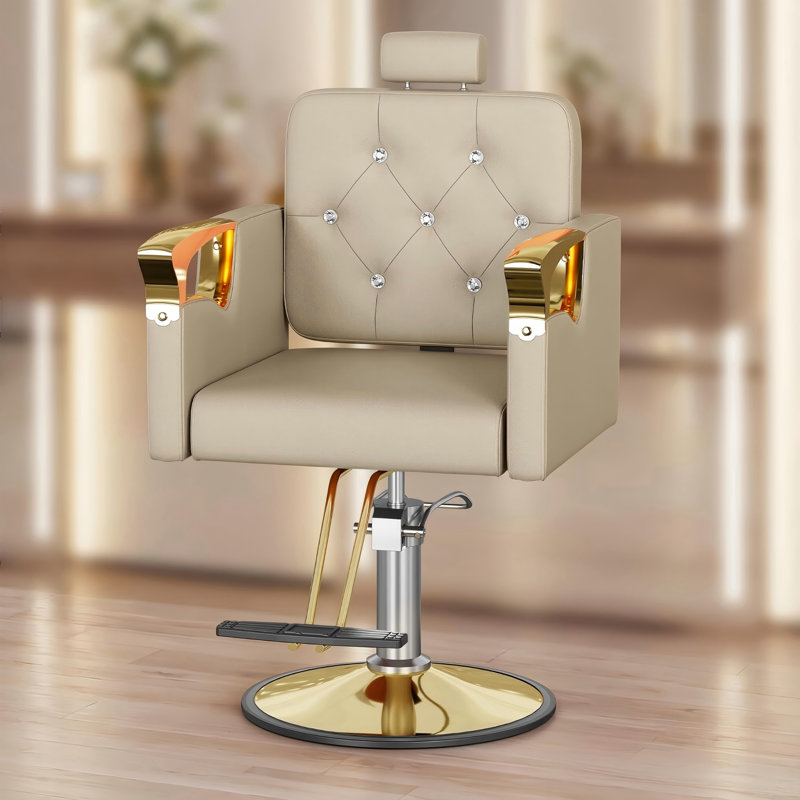 Barber Chair For Hair Stylists, Hydraulic Styling Chair With Heavy Duty Pump (Beige-Gold), Gold, Beige