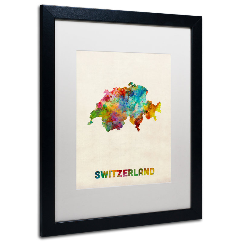 « Carte Suisse » par Michael Tompsett encadré Art graphique, 20" H x 16" L x 0.5" D