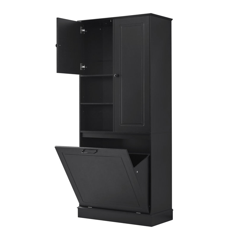 Halden Modern Tall Cabinet With Flip-Out Basket And Adjustable MDF Shelves, Black