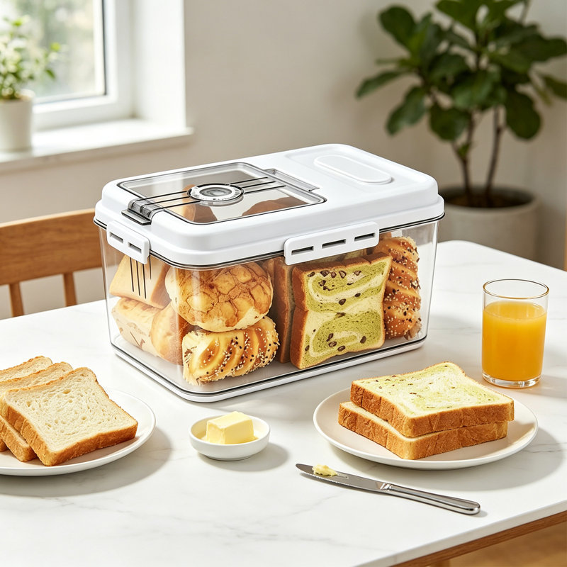 Boîte à pain pour comptoir de cuisine, contenant de rangement hermétique pour le pain avec couvercle de contrôle du temps, garde-pain pour le pain fait maison, pain grillé, bagel et biscuits, 10 L