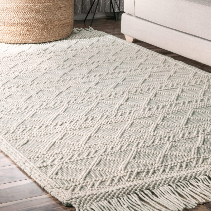 Sechrist Geometric Handwoven Flatweave Cream/ Sage Green Area Rug, Rectangle 7'6" x 9'6"