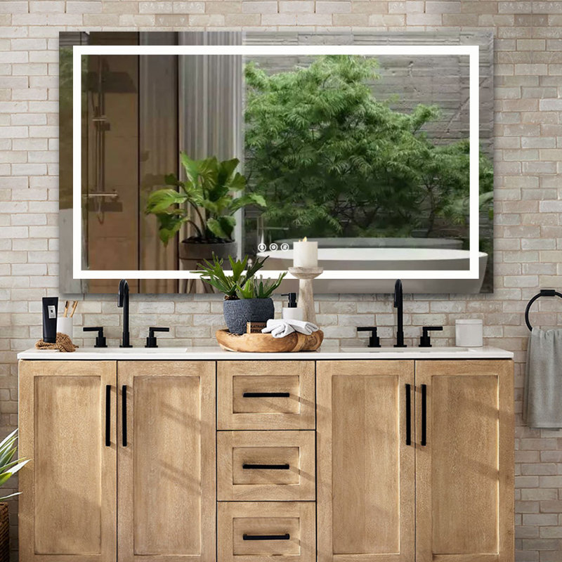 AMANI Rectangular Modern High Lumen Lighted LED Anti-Fog Dimmable Wall Mounted Bathroom Vanity Mirror, 40" x 72"
