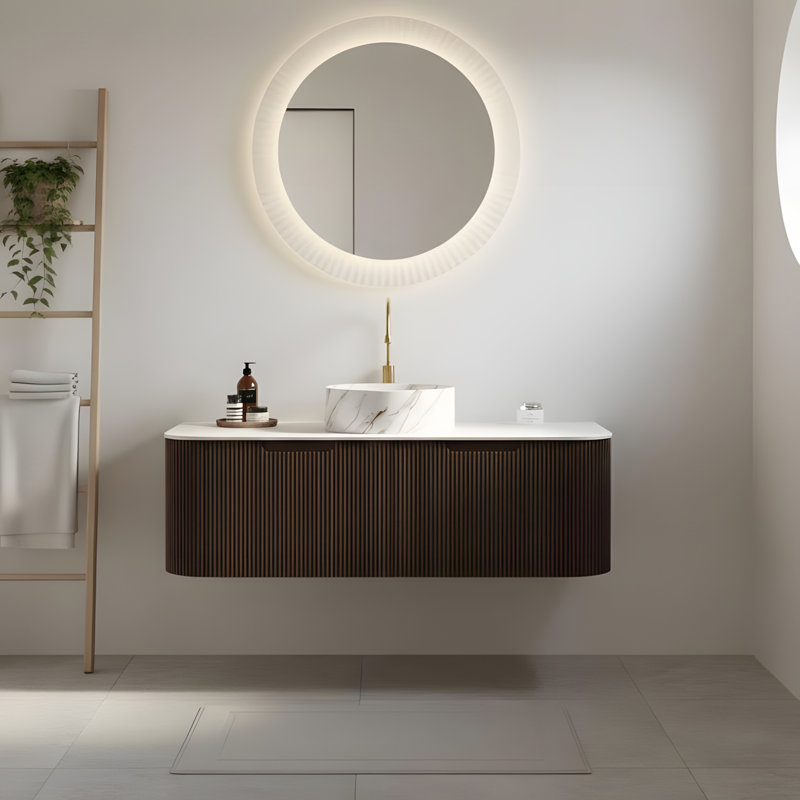 Ensemble de meuble-lavabo mural 48 po avec lavabo rond en céramique et 2 tiroirs, 48"