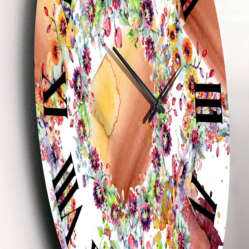 Horloge murale moderne Vibrant Wild Spring Leaves, Wildflowers & Berries, Petit