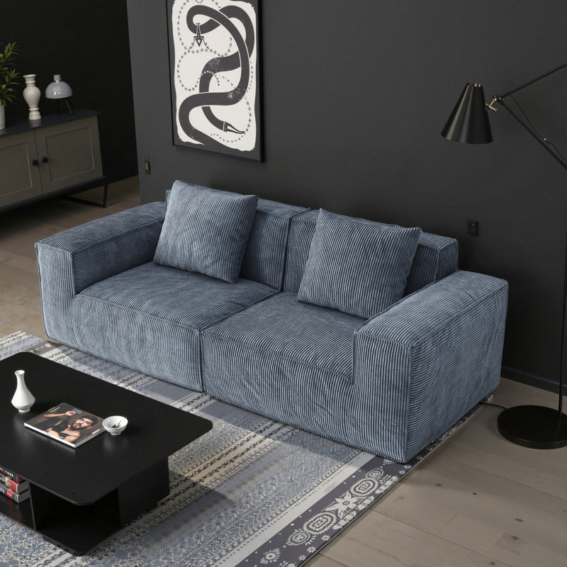 Lit convertible 2 pièces en mousse grise, style bloc de tofu, velours côtelé lavable amovible, compression à vide pour vous détendre dans la chambre à coucher avec une grande profondeur d'assise, vie compressée
