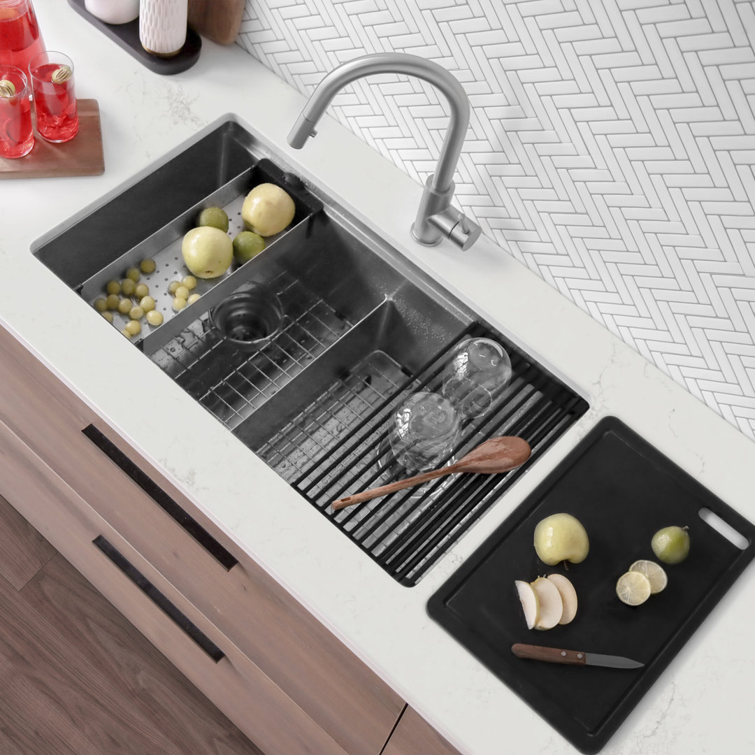 Versa Stylish Undermount 32" Stainless Steel 16G Double-bowl Kitchen Sink Built-in Accessories STYLISH 