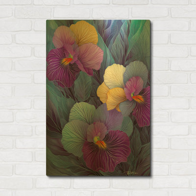 'Pansies Of Thought Illustration' By Momart Gold Metal Wall Art, 24" x 36"