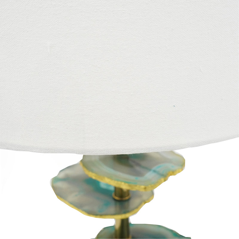 15x29.5" Blue and White Agate Slice Table Lamp with Marble Base, Green, Ivory