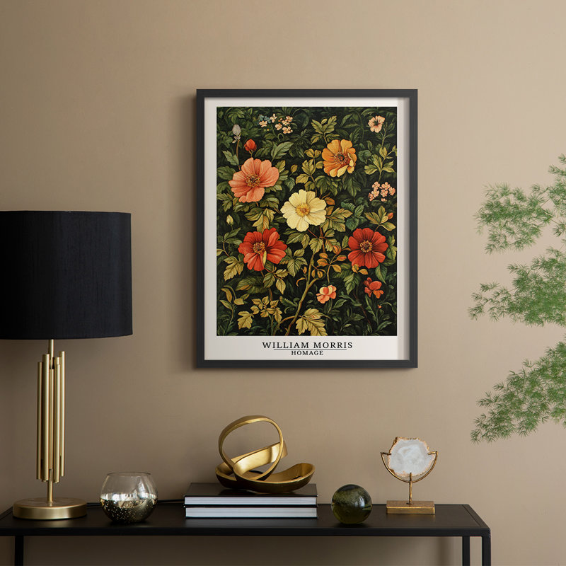 WM MORRIS Series CMXXXII Framed Print - Solid Wood, Black, 30" H x 24" W
