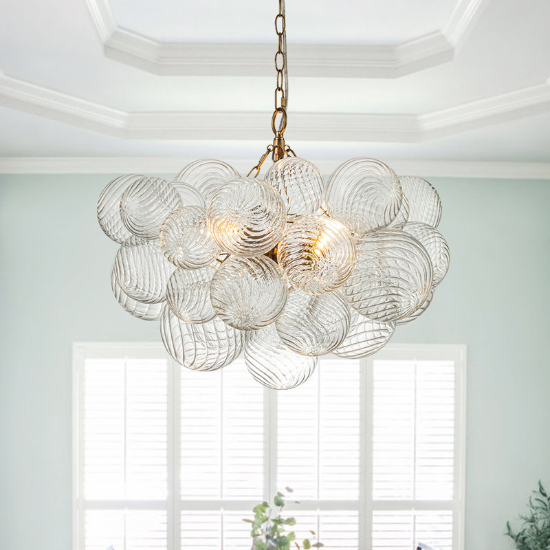 Ahona 3 - Light Ribbed Glass Globe Chandelier, Brass