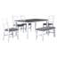 Ensemble de table de salle à manger pour 6 personnes avec banc et 4 chaises blanches classiques, bois d'hévéa massif, gris et blanc