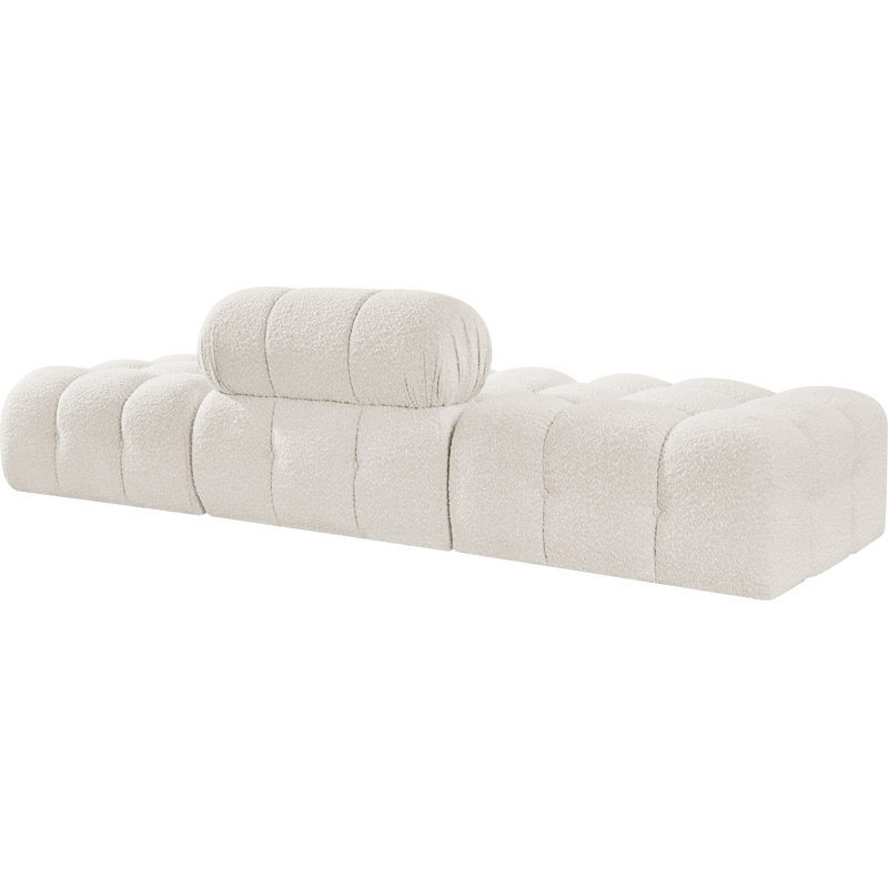 Ames Upholstered Sofa, Cream Boucle Fabric, 1 Armless, 2 Ottoman