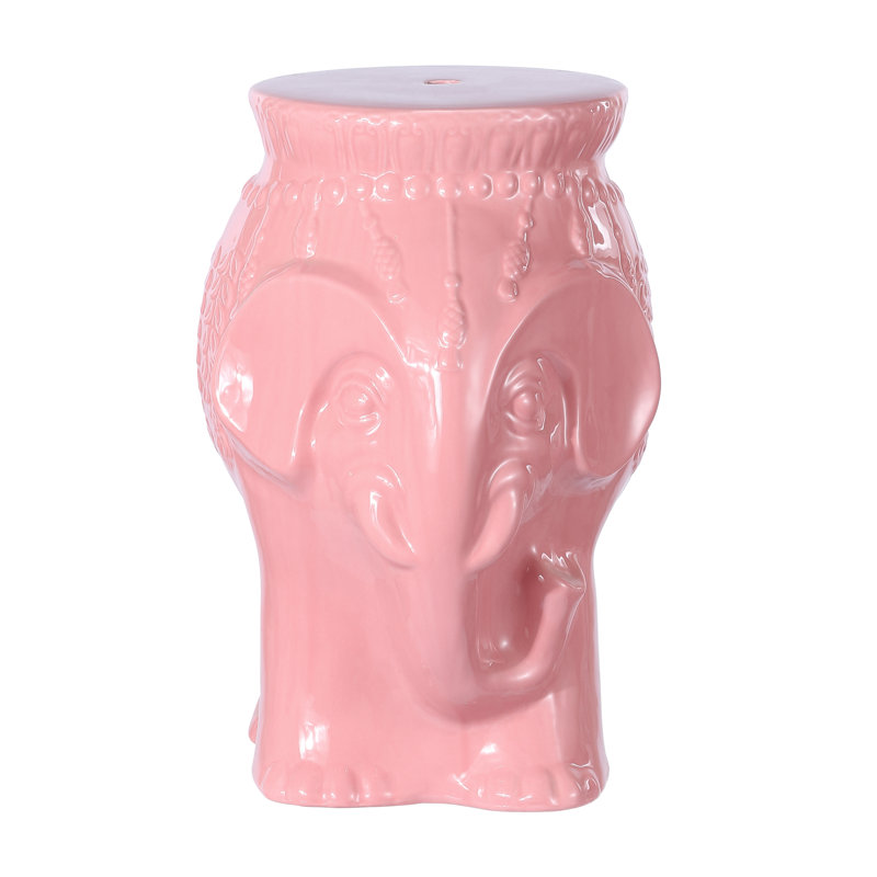 Tabouret de jardin en éléphant en céramique 18,5 po Orla Global, Rose