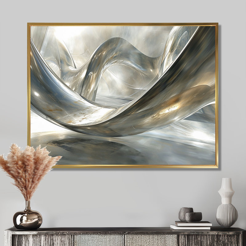 Diamond Silver Streams - Abstract Modern Waves, impressions encadrées, H 30 po x l 40 po x P 1,5 po