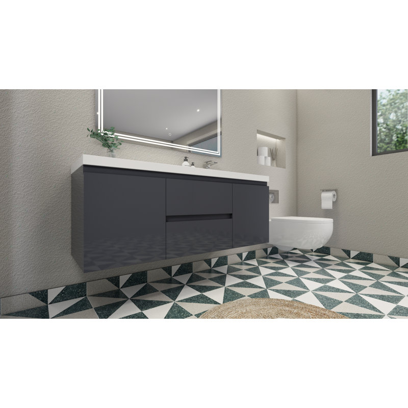 Single Bathroom Vanity with Acrylic Top, Gray