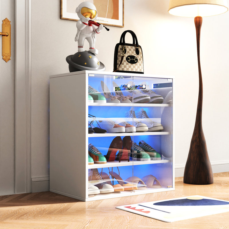 Wooden Shoe Storage With Led And Tidy Placement - Stackable For Sneakers  4 1 Hassle- Organization