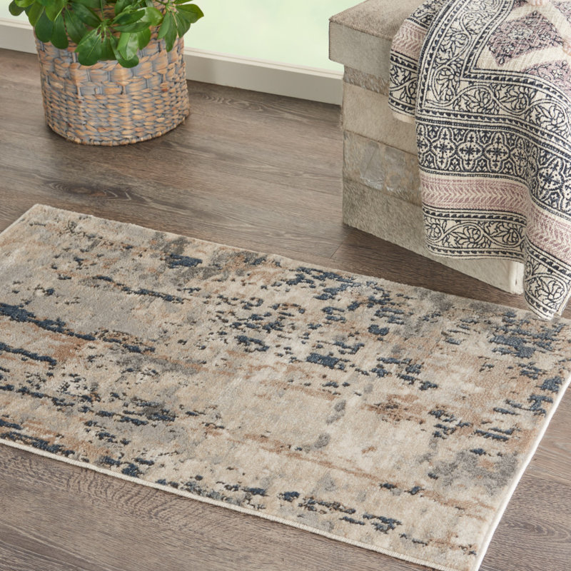 Addie Abstract Modern Machine Woven Area Rug in Beige/Gray, Rectangle 2'2" x 3'9", Beige/Gray