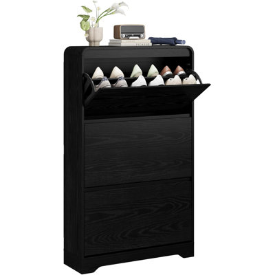 Armoire de rangement pour chaussures étroite avec 3 tiroirs rabattables, organisateur de chaussures autoportant pour le vestibule, armoire à chaussures mince avec tablettes réglables pour le couloir et les petits espaces