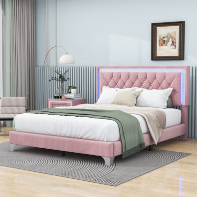 Kathyrne Queen Upholstered Platform Bed with Headboard and LED -  Rosdorf Park, F564FD1A1580498E945BBFB4958A58B3