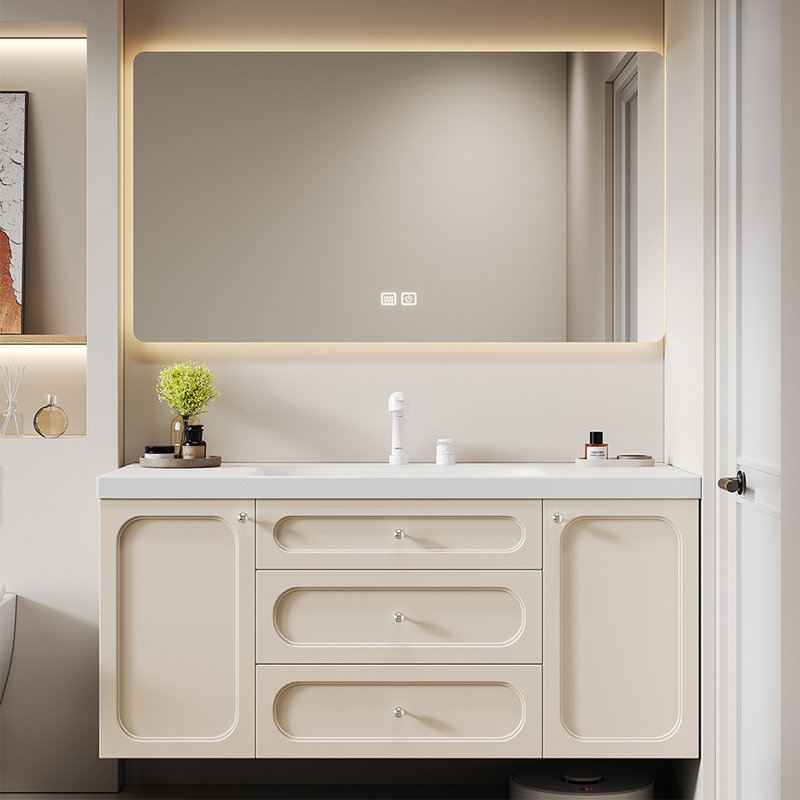Nordic style simple bathroom cabinet, 19.7" H x 47.2" W x 21.7" D, Beige