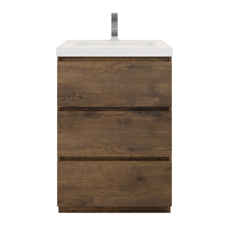 Meuble-lavabo autoportant Rheana 24 po avec évier en acrylique renforcé, Bois de rose