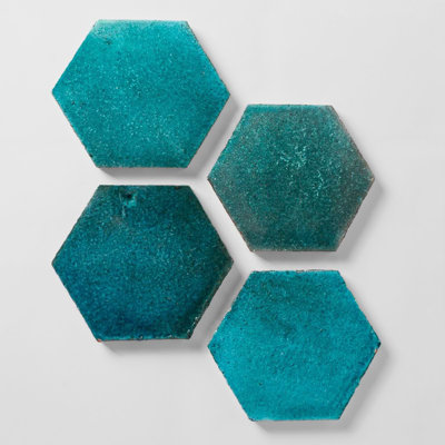 Breeze Tide Turquoise 8" Hexagon Crackled Glossy Terracotta Tile