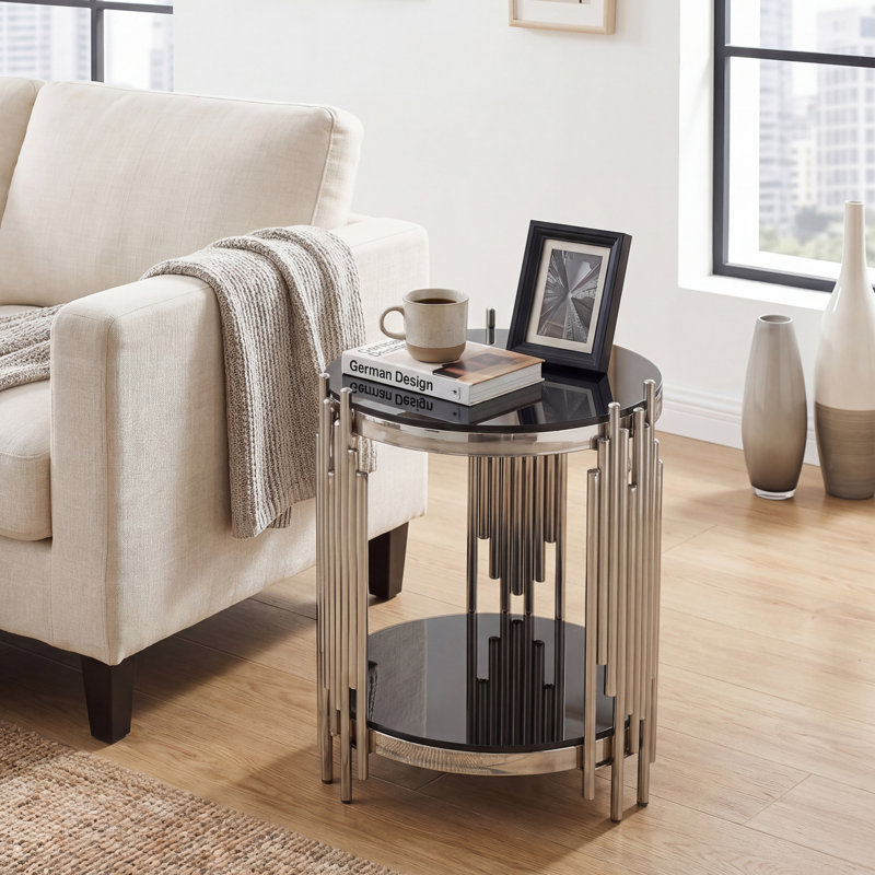 End Table, Black/Silver