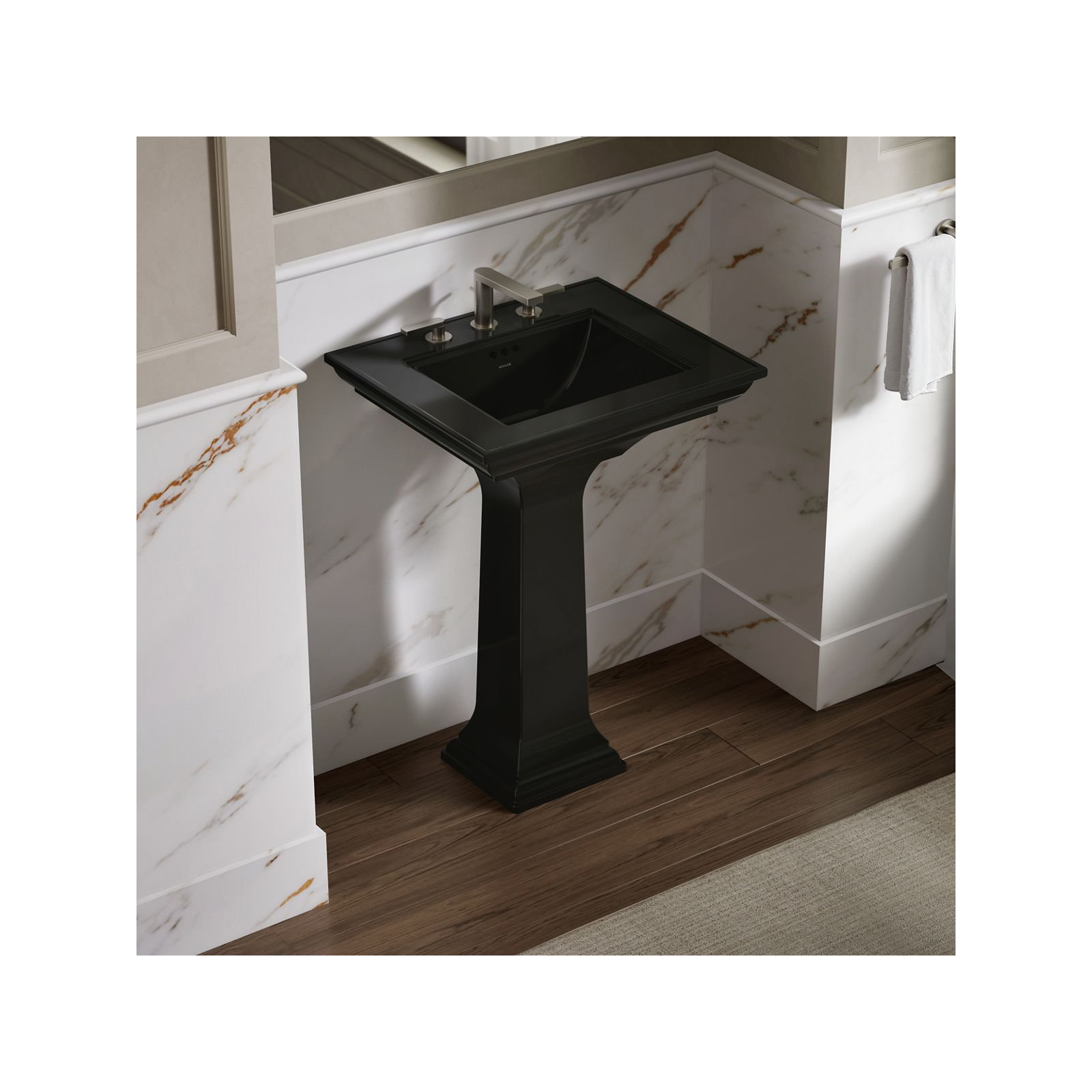 Memoirs Stately Pedestal Bathroom Sink with Faucet Holes, Black, 8" Centers, 34.75" H x 20.5" W x 24.5" L