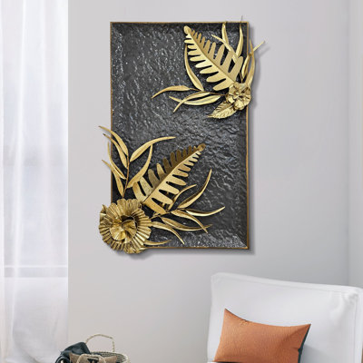 Grande décoration murale grande ferme gris, métal doré 27 pouces 69 cm