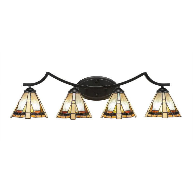 Barre d'éclairage de salle de bain 4 lumières Zilo au fini noir mat avec verre Zion 7 po, Noir mat