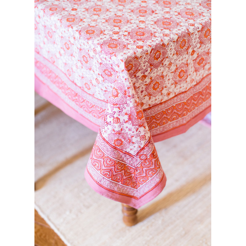 Opperman Floral 100% Cotton Tablecloth, Salmon, 108" x 90"