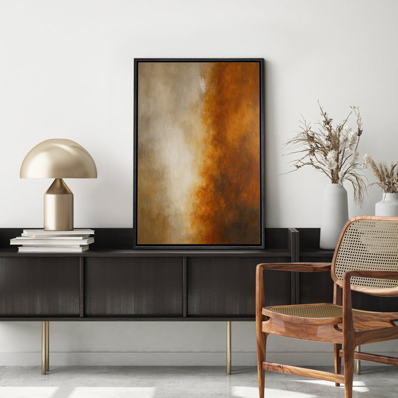 «Warm Amber & Neutral Gradient Abstract», reproduction d'art sur toile encadrée, H 36 po x l 24 po x P 1,5 po
