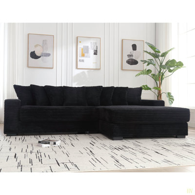 Oversized Two-Piece  Couches,  L Shaped Sofa, Corduroy, Right Chaise Daybed,With Armrests,Eight Throw Pillows,Corner Sofa,Easy To Assemble