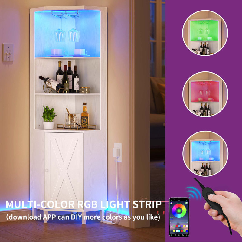Breasia 67" Corner Bar Cabinet with Wine Storage & LED
