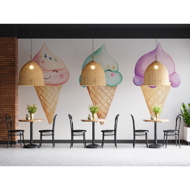 Adorable décoration murale crème glacée pastel, café, dessert, art mural 387Mv, 50" H x 95" W