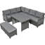 Ensemble de meubles de jardin en forme de L en osier 5 pièces avec 2 tables d'appoint extensibles, table de salle à manger et housses lavables-1036027168