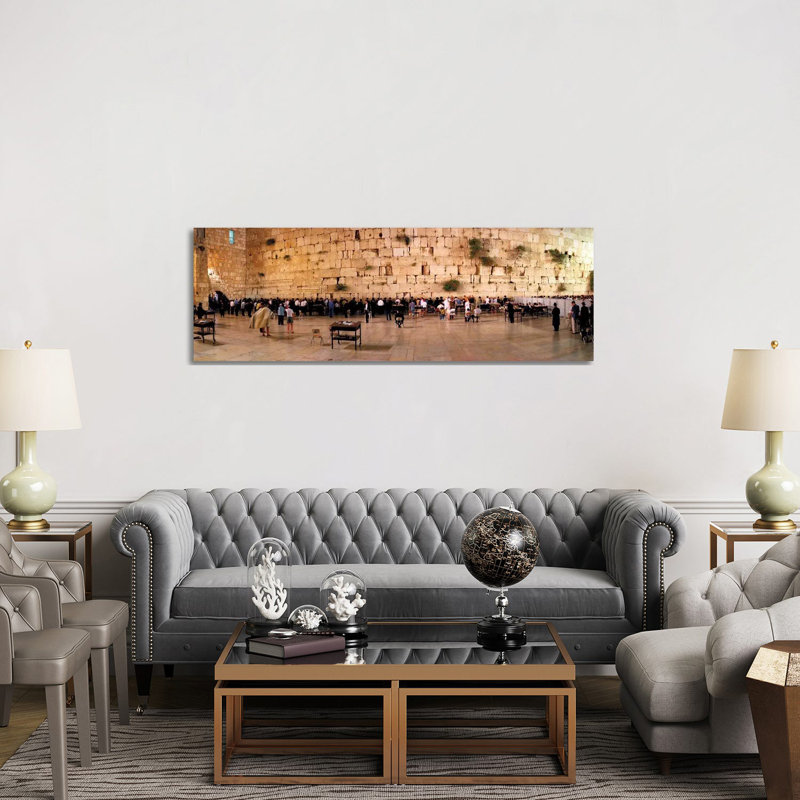People praying in front of the Western Wall, Jerusalem, Israel 1 Piece Wrapped Canvas Panoramic Wall Art