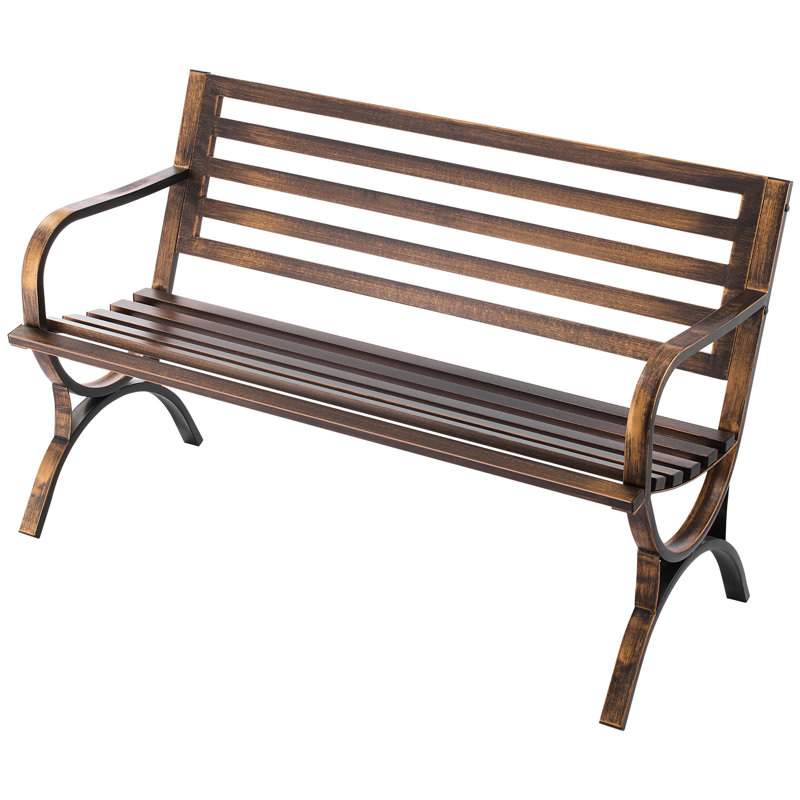 Banc de patio extérieur de 50 po à lattes en métal à structure solide et stable avec finition bronze antique