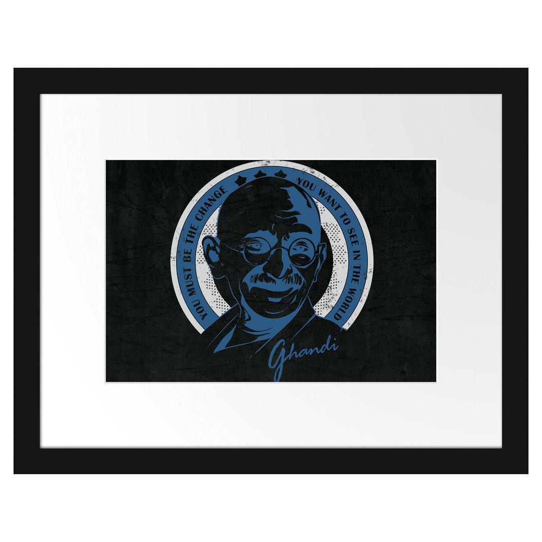 Gerahmtes Poster Ghandi Black