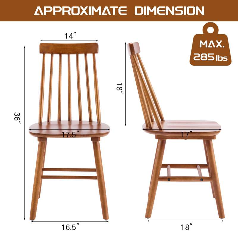  17.5" W Farmhouse Windsor Solid Wood Dining Chairs, Dining Room Chairs Set of 6, Walnut, Walnut, 6
